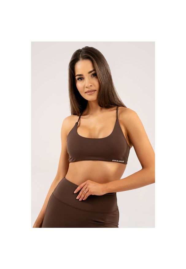 GYM GLAMOUR - Stanik fitness cardio damski Gym Glamour open back. Kolor: brązowy. Sport: fitness