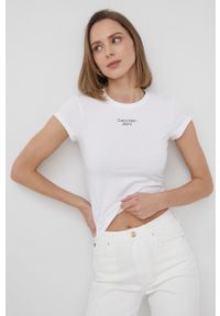 Calvin Klein Jeans t-shirt damski kolor biały. Okazja: na co dzień. Kolor: biały. Materiał: dzianina. Wzór: gładki. Styl: casual