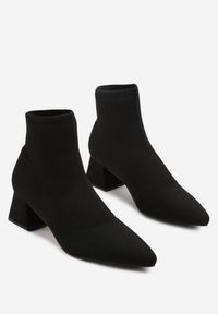 Born2be - Czarne Botki na Stożkowym Obcasie z Elastyczną Cholewką Tulasea. Kolor: czarny. Materiał: jeans. Szerokość cholewki: normalna. Obcas: na obcasie. Wysokość obcasa: średni #4