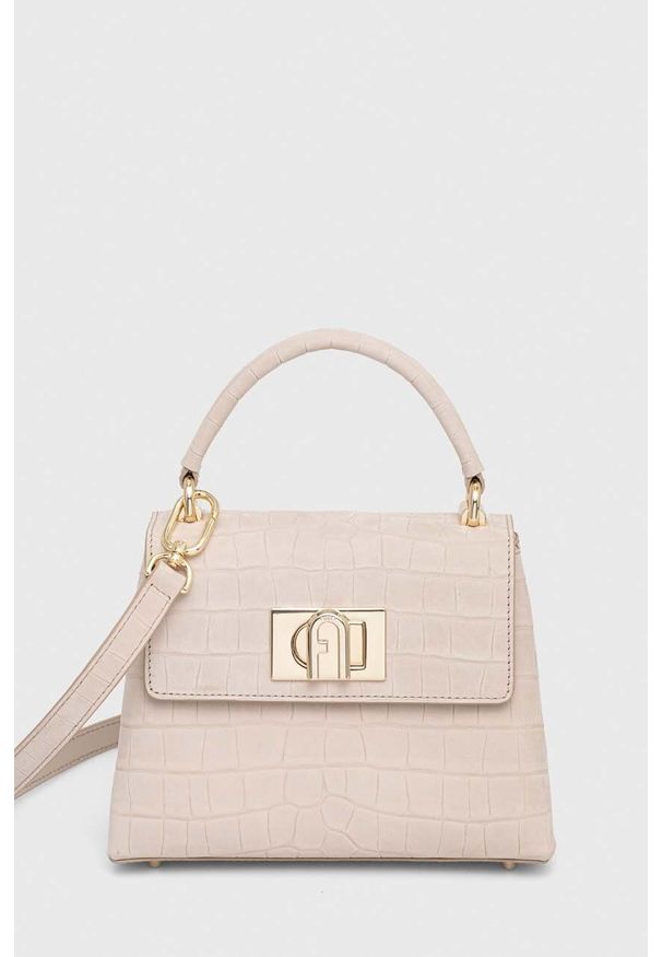 Furla torebka skórzana kolor beżowy. Kolor: beżowy. Materiał: skórzane