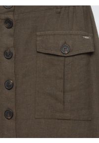 Big-Star - Spódnica damska lniana midi khaki Roliana 303. Okazja: na co dzień. Kolor: zielony. Materiał: len. Styl: casual #2