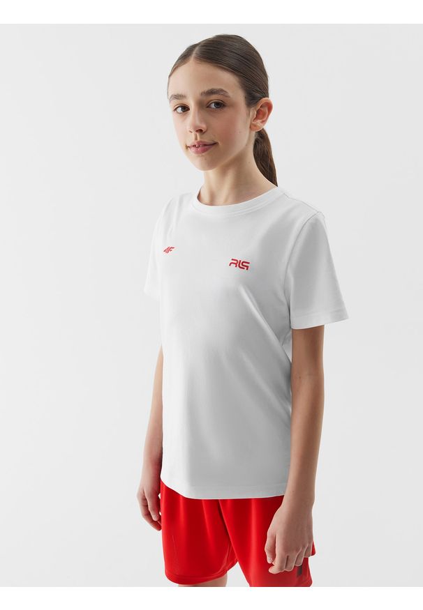 4f - 4F T-shirt z nadrukiem dziecięcy 4F x Robert Lewandowski - biały 158 (12-13 lat). Kolor: biały. Materiał: dzianina, bawełna. Wzór: nadruk. Sezon: lato. Styl: młodzieżowy, sportowy