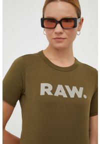 G-Star RAW - G-Star Raw t-shirt bawełniany kolor zielony. Okazja: na co dzień. Kolor: zielony. Materiał: bawełna. Długość rękawa: krótki rękaw. Długość: krótkie. Wzór: nadruk. Styl: casual, klasyczny #1