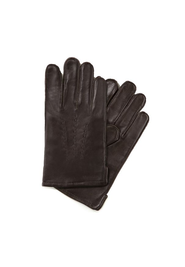 Wittchen - Ocieplane czarne rękawiczki męskie ze skóry naturalnej ciemny brąz. Kolor: brązowy. Materiał: skóra. Styl: klasyczny