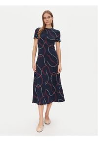 TOMMY HILFIGER - Tommy Hilfiger Sukienka codzienna Modern F&F Midi Dress WW0WW44547 Granatowy Regular Fit. Okazja: na co dzień. Kolor: niebieski. Materiał: bawełna. Typ sukienki: proste. Styl: casual. Długość: midi #1