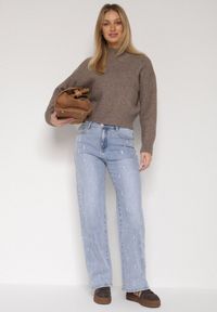 Born2be - Niebieskie Bawełniane Szerokie Jeansy z Wysokim Stanem i Przetarciami Lilinryss. Okazja: na co dzień. Stan: podwyższony. Kolor: niebieski. Styl: casual #2