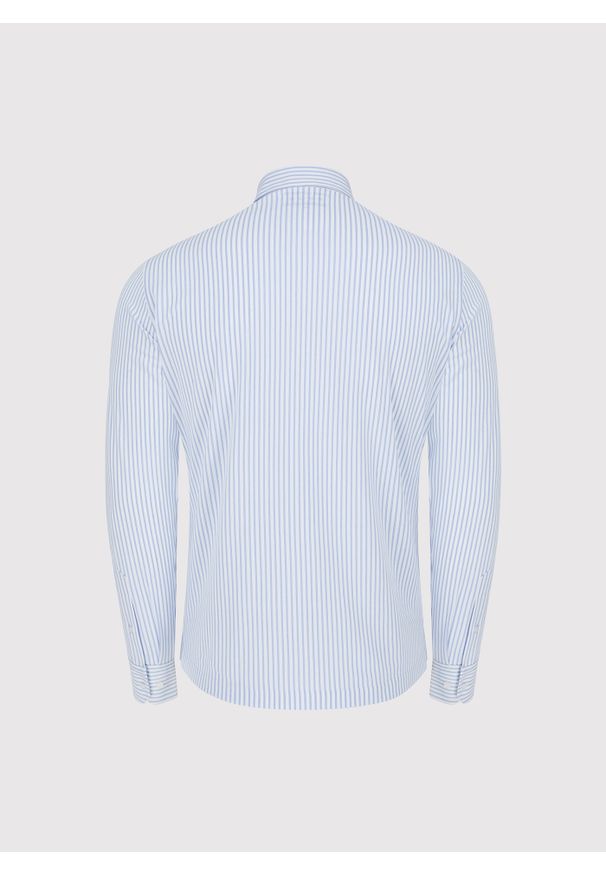 Pako Lorente - PAKO LORENTE - Błękitna koszula w prążek. Typ kołnierza: kołnierzyk włoski. Kolor: niebieski. Materiał: dzianina, bawełna, poliester. Długość rękawa: długi rękaw. Długość: długie. Wzór: prążki