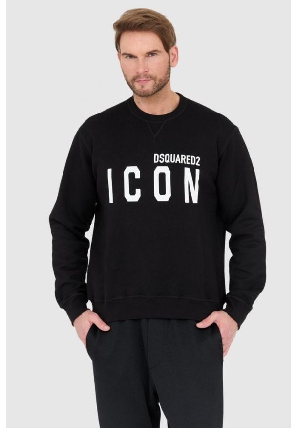 DSQUARED2 Czarna bluza męska z dużym białym logo icon, Rozmiar S. Kolor: czarny