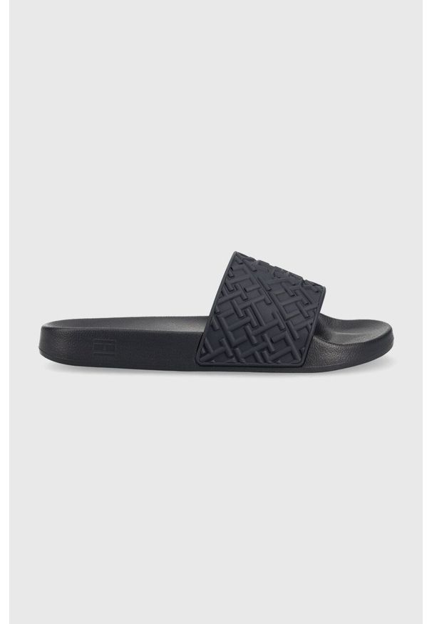 TOMMY HILFIGER - Tommy Hilfiger klapki TH MONOGRAM POOL SLIDE damskie kolor granatowy FW0FW06987. Kolor: niebieski. Materiał: materiał. Wzór: gładki