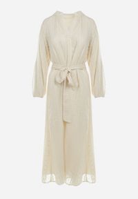 Born2be - Beżowa Koszulowa Sukienka na Guziki z Paskiem Mejia. Kolor: beżowy. Materiał: materiał. Wzór: haft. Typ sukienki: koszulowe #2