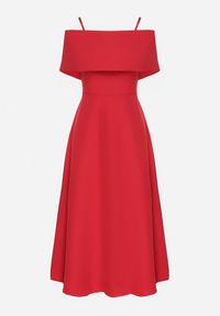 Born2be - Czerwona Sukienka o Rozkloszowanym Kroju na Ramiączkach z Wywijanym Dekoltem Jenathia. Okazja: na wesele, na ślub cywilny, na studniówkę, na imprezę. Kolor: czerwony. Długość rękawa: na ramiączkach #3