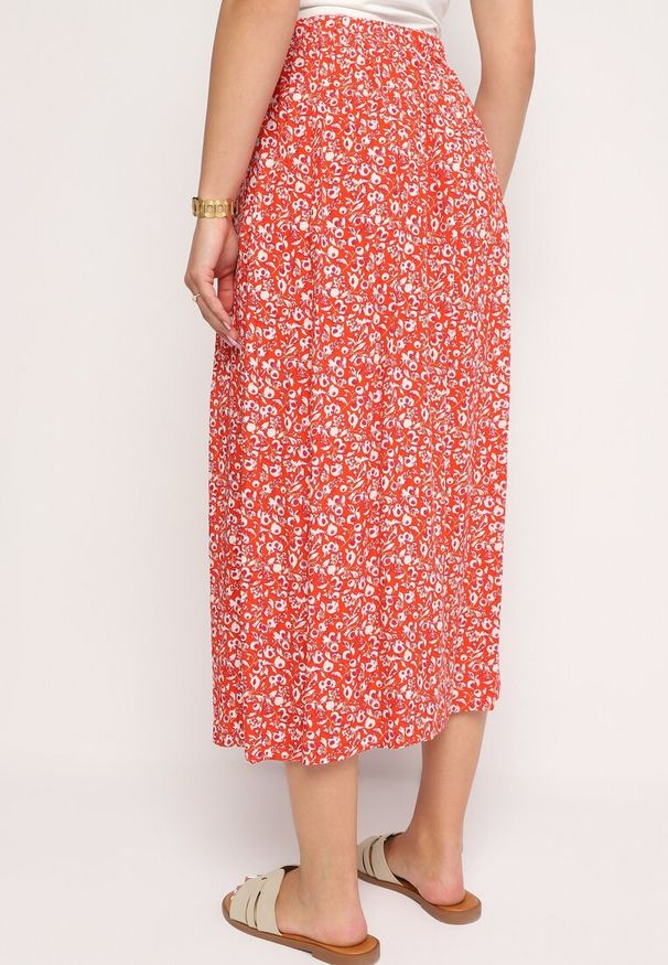 Born2be - Czerwona Spódnica Midi z Wiskozy z Mocnym Rozcięciem na Boku Aliratta. Kolor: czerwony. Materiał: wiskoza. Styl: elegancki