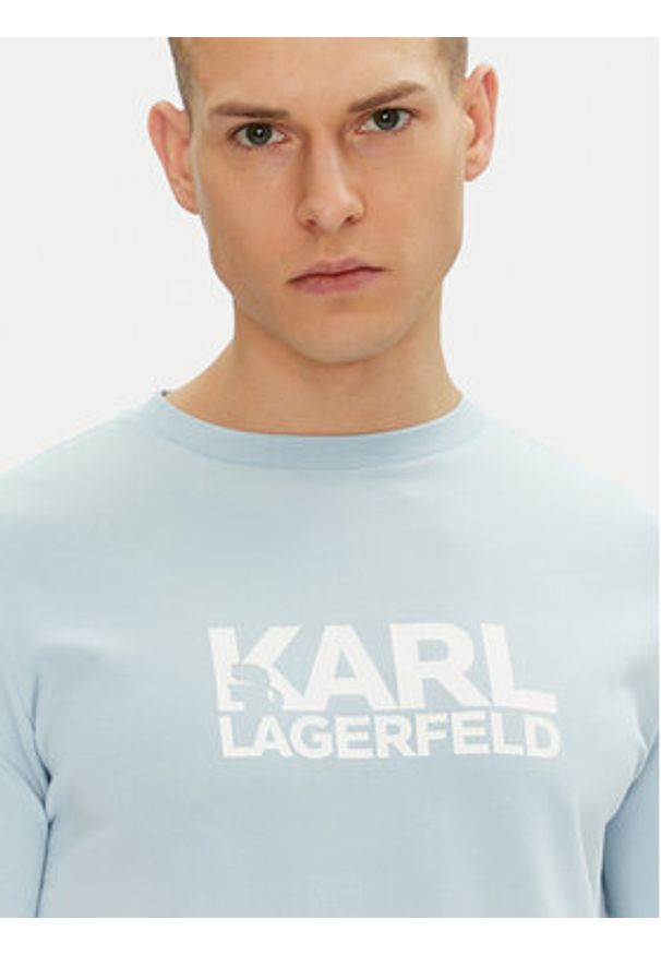 Karl Lagerfeld - KARL LAGERFELD T-Shirt 755087 552235 Błękitny Regular Fit. Typ kołnierza: dekolt w karo. Kolor: niebieski. Materiał: bawełna
