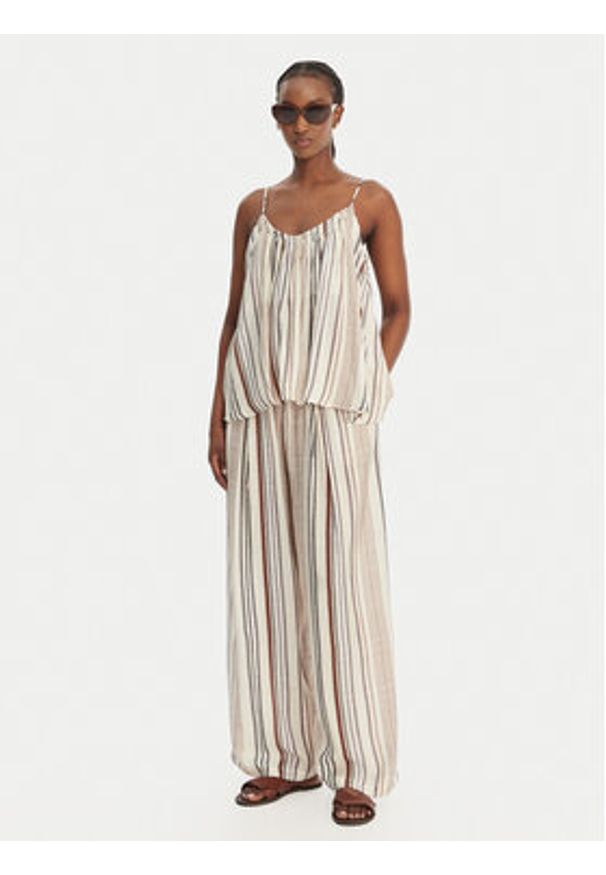 Eleh Spodnie materiałowe SS260132 Écru Relaxed Fit. Kolor: kremowy. Materiał: wiskoza