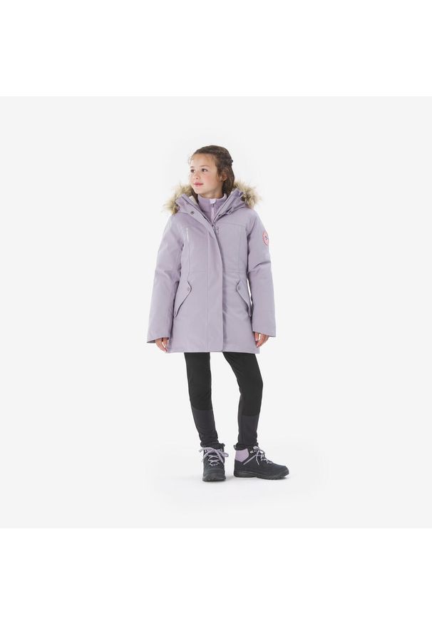 quechua - Parka turystyczna zimowa dla dzieci Quechua NH900. Typ kołnierza: kołnierzyk stójkowy. Kolor: fioletowy. Materiał: futro. Sezon: zima. Styl: sportowy, elegancki