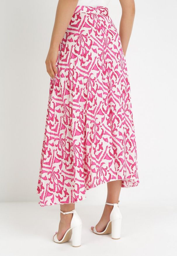 Born2be - Fuksjowa Plisowana Spódnica Satynowa Maxi Raimena. Kolor: różowy. Materiał: satyna. Wzór: nadruk