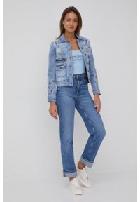 Desigual kurtka jeansowa damska przejściowa. Okazja: na co dzień. Kolor: niebieski. Materiał: jeans. Styl: casual #5