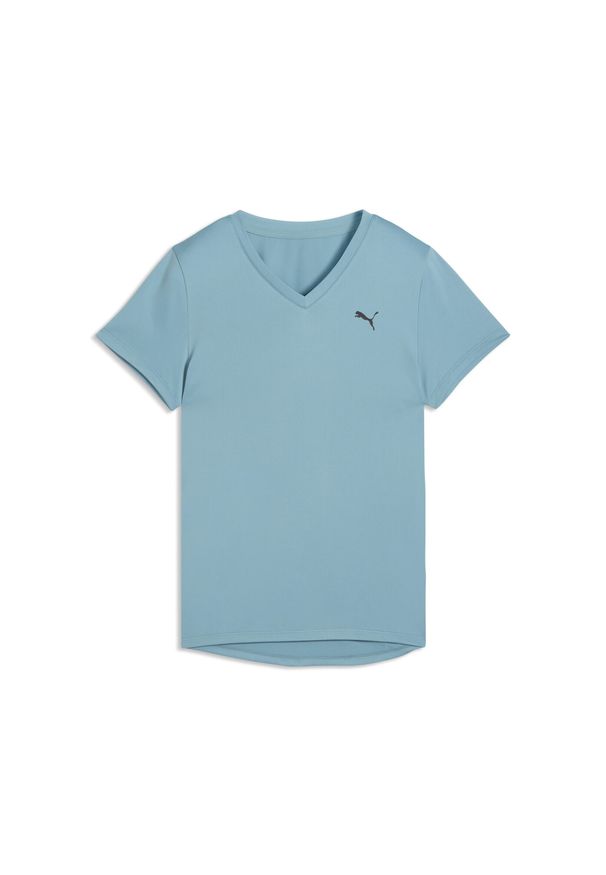 Puma - Damska koszulka TAD ESSENTIALS z dekoltem w serek PUMA. Typ kołnierza: dekolt w serek. Kolor: niebieski. Sport: fitness