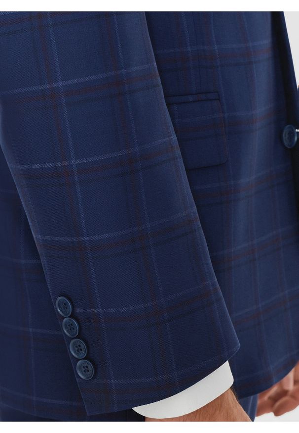 Pako Lorente - PAKO LORENTE – Granatowa marynarka garniturowa w czerwono-niebieską kratkę. Okazja: na wesele, na komunię, na ślub cywilny. Kolor: czerwony, niebieski, wielokolorowy. Materiał: poliester, lycra, wełna. Wzór: kratka