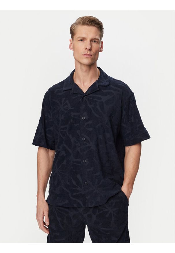 BOSS Polo Flower 50559204 Granatowy Regular Fit. Typ kołnierza: polo. Kolor: niebieski. Materiał: bawełna