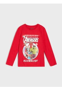 Sinsay - Bawełniana koszulka z nadrukiem Avengers - czerwony. Kolor: czerwony. Materiał: bawełna. Wzór: motyw z bajki, nadruk #1