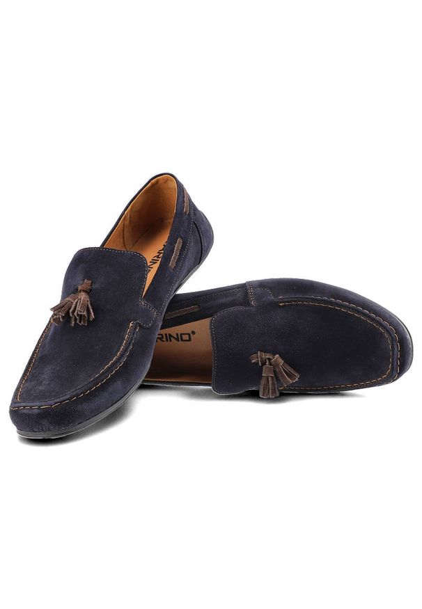 Granatowe Mokasyny Karino Męskie Modne Półbuty. Zapięcie: bez zapięcia. Kolor: niebieski. Materiał: zamsz, skóra, jeans. Szerokość cholewki: normalna. Styl: elegancki