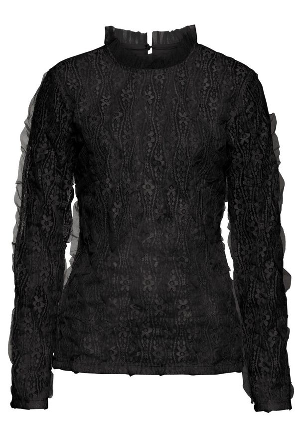 Bluzka z koronką bonprix czarny. Kolor: czarny. Materiał: koronka. Wzór: koronka