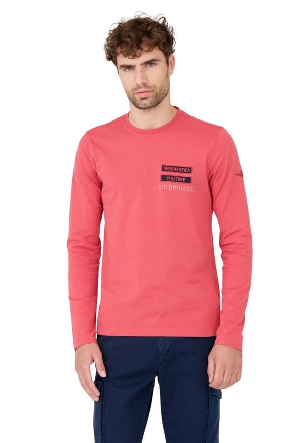 Aeronautica Militare - AERONAUTICA MILITARE Różowy męski longsleeve bawełniany, Rozmiar S. Kolor: różowy. Materiał: bawełna. Długość rękawa: długi rękaw
