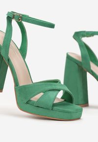 Renee - Zielone Sandały na Słupku z Kwadratowym Noskiem Latoia. Kolor: zielony. Obcas: na słupku