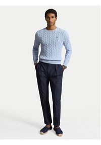 Polo Ralph Lauren Sweter Cable 710775885545 Niebieski jasny Regular Fit. Typ kołnierza: polo. Kolor: niebieski. Materiał: bawełna #3