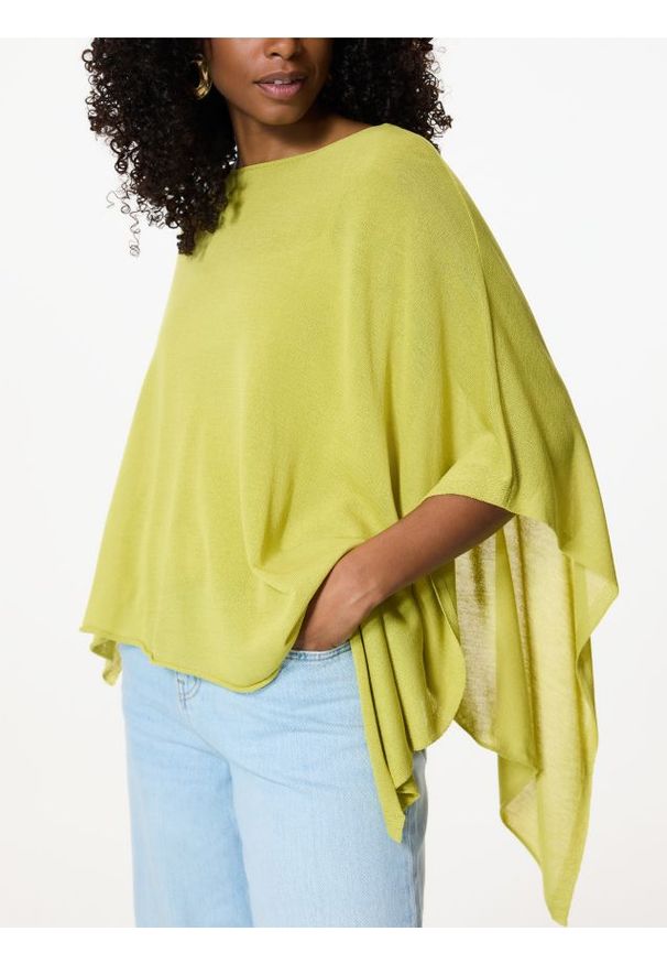Reserved - Asymetryczne ponczo z lyocellem - zielony. Kolor: zielony. Materiał: dzianina