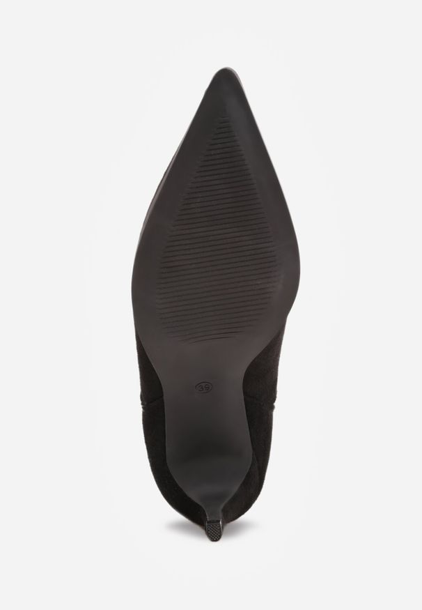 Born2be - Czarne Klasyczne Botki na Szpilce Ozdobione Gumką Allitta. Okazja: do pracy. Kolor: czarny. Materiał: satyna, wełna. Wzór: aplikacja. Obcas: na szpilce. Styl: klasyczny. Wysokość obcasa: średni