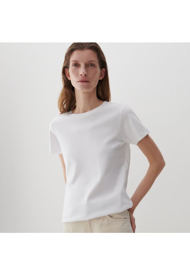 Reserved - PREMIUM T-shirt z bawełny organicznej - Biały. Kolor: biały. Materiał: bawełna