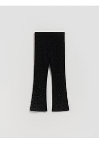 Reserved - Bawełniane legginsy z aplikacją - czarny. Kolor: czarny. Materiał: bawełna. Wzór: aplikacja