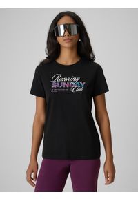 4f - 4F T-shirt regular z nadrukiem damski - czarny L. Okazja: na co dzień. Kolor: czarny. Materiał: dzianina, bawełna, dresówka, jeans. Wzór: nadruk. Styl: casual, klasyczny #1