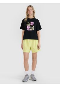 4f - 4F T-shirt oversize z nadrukiem damski - czarny XXL. Okazja: na co dzień. Kolor: czarny. Materiał: bawełna, jersey, dzianina, materiał. Długość rękawa: krótki rękaw. Długość: krótkie. Wzór: nadruk. Styl: sportowy, casual, klasyczny