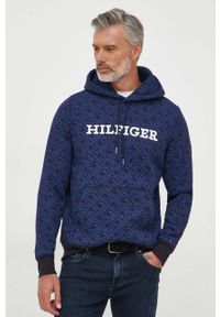 TOMMY HILFIGER - Tommy Hilfiger bluza męska kolor granatowy z kapturem wzorzysta. Typ kołnierza: kaptur. Kolor: niebieski. Materiał: bawełna. Wzór: aplikacja