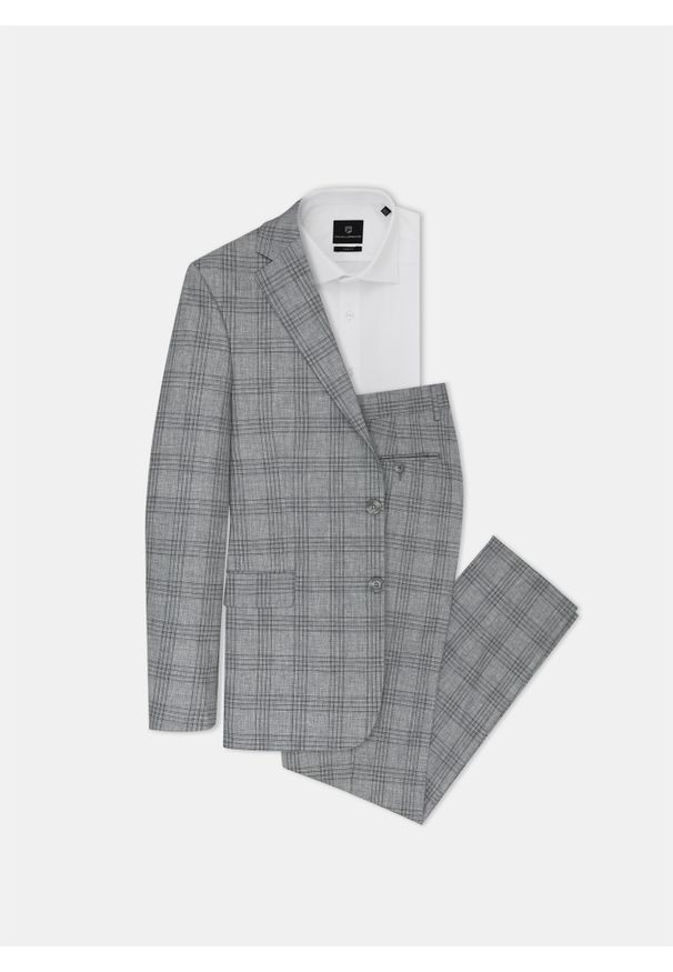 Pako Lorente - PAKO LORENTE – Szare spodnie garniturowe P21WF-6G-070-S. Okazja: na komunię. Kolor: szary. Wzór: kratka. Sezon: lato. Styl: elegancki