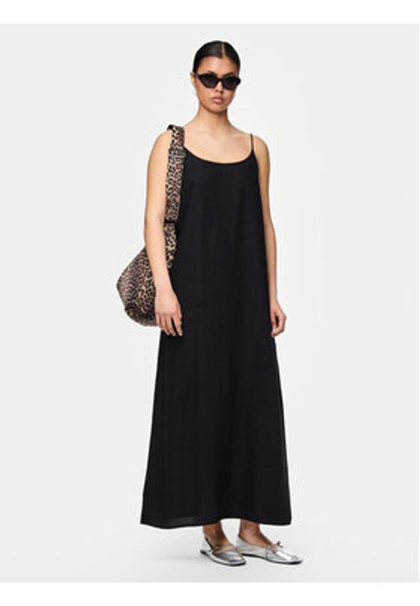 Pieces Sukienka letnia Pia 17151884 Czarny Loose Fit. Kolor: czarny. Materiał: wiskoza, len. Sezon: lato