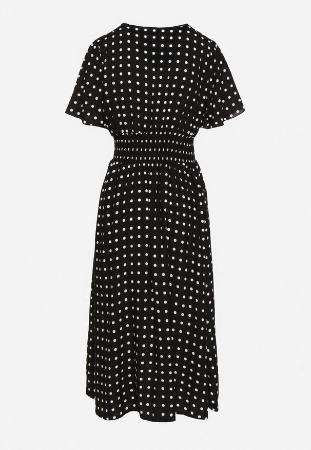 Born2be - Czarna Sukienka z Bawełny Rozkloszowana w Kropki Toliennea. Okazja: na co dzień. Kolor: czarny. Materiał: bawełna. Wzór: kropki. Styl: casual