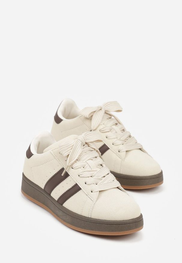 Born2be - Beżowo-Brązowe Sneakersy z Ozdobnymi Paskami Doloreth. Okazja: na co dzień. Zapięcie: pasek. Kolor: beżowy. Materiał: jeans