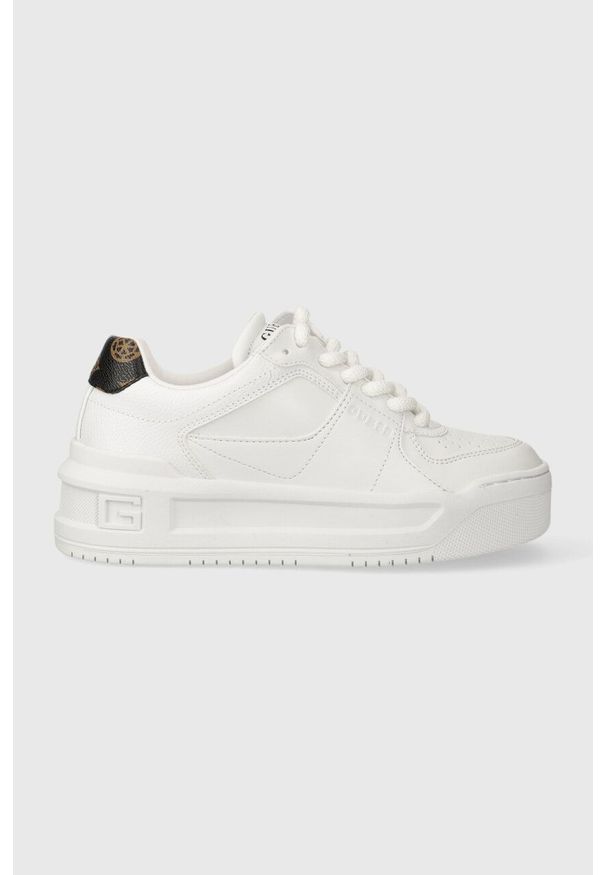 Guess sneakersy LEMMER kolor biały FL8MMR ELE12. Nosek buta: okrągły. Zapięcie: sznurówki. Kolor: biały. Materiał: guma. Obcas: na platformie