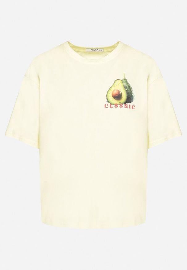Born2be - Żółty T-shirt z Bawełną i Motywem Awokado Addixa. Okazja: na co dzień. Kolor: żółty. Materiał: bawełna. Styl: klasyczny, casual