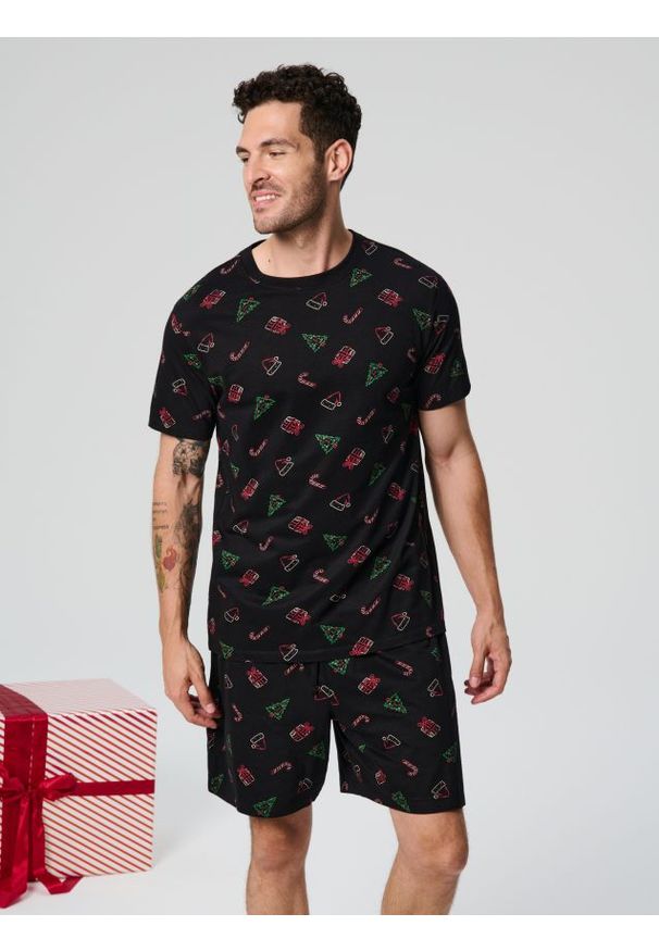 Sinsay - Piżama dwuczęściowa - czarny. Kolor: czarny. Materiał: bawełna. Długość: krótkie