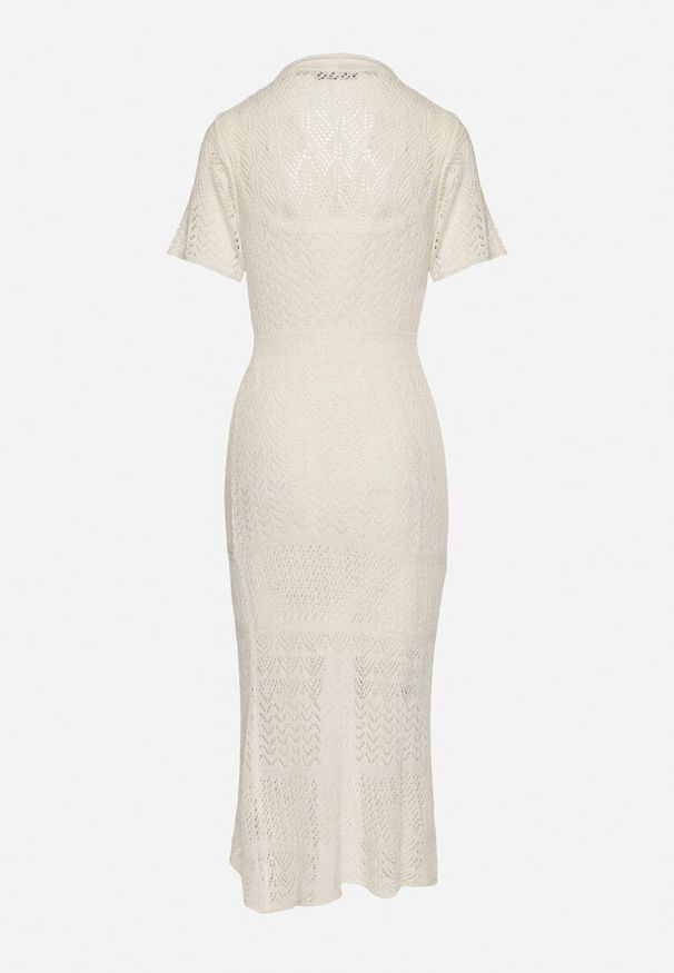 Born2be - Jasnobeżowa Ażurowa Sukienka z Wiskozą Zoriena. Okazja: na co dzień. Kolor: beżowy. Materiał: wiskoza. Długość rękawa: na ramiączkach. Wzór: ażurowy. Typ sukienki: proste. Styl: boho, elegancki, casual