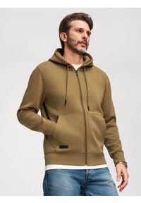 Ombre Clothing - Rozpinana bluza męska dresowa BASIC – oliwkowa V2 - Rozmiar: M. Okazja: na co dzień. Typ kołnierza: kaptur. Kolor: oliwkowy. Materiał: dresówka. Styl: casual