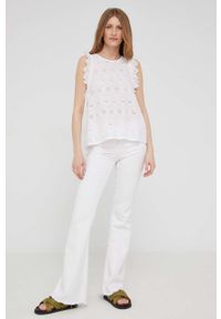 Answear Lab bluzka bawełniana damska kolor biały wzorzysta. Okazja: na co dzień. Kolor: biały. Materiał: bawełna. Długość rękawa: na ramiączkach. Styl: wakacyjny #4