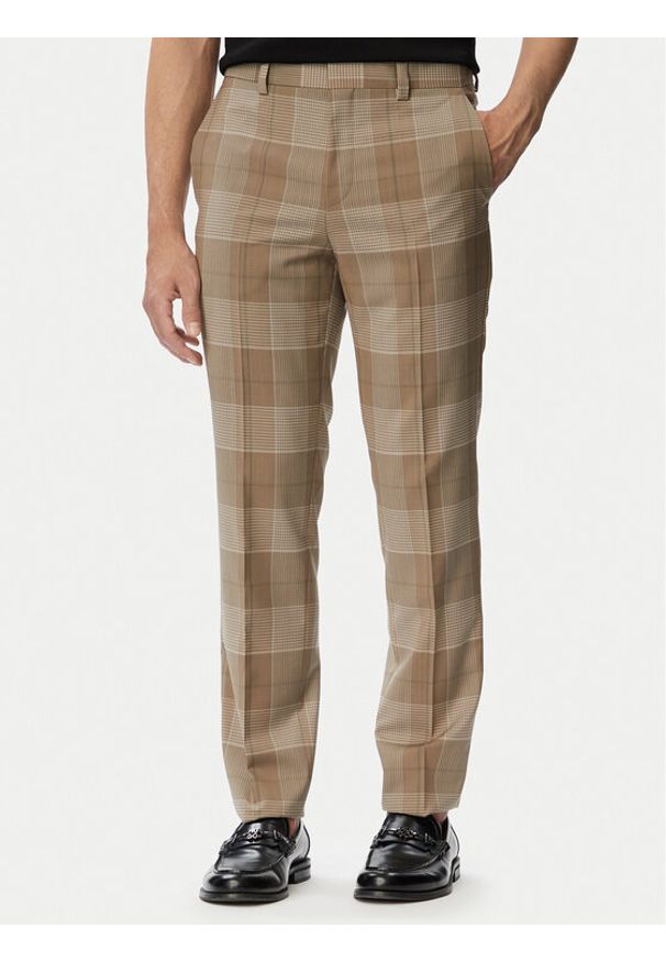 Hugo - HUGO Spodnie garniturowe Hogan 263X 50569204 Beżowy Extra Slim Fit. Kolor: beżowy. Materiał: wełna