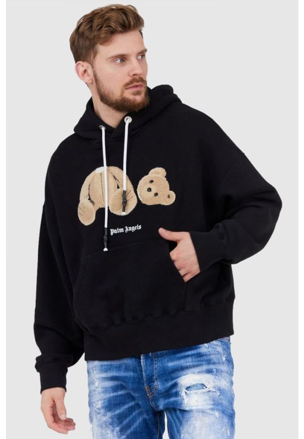 PALM ANGELS Czarna męska bluza z kapturem Bear, Rozmiar XXL. Typ kołnierza: kaptur. Kolor: czarny