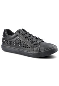 Big-Star - Czarne Trampki Big Star Buty Damskie Ze Skóry. Okazja: na co dzień. Zapięcie: sznurówki. Kolor: czarny. Materiał: skóra. Szerokość cholewki: normalna. Wzór: aplikacja. Styl: casual, klasyczny, elegancki